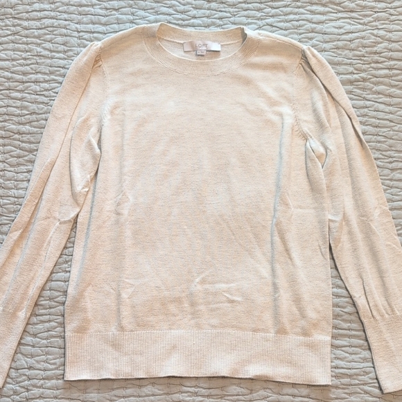 LOFT Women's Light Beige Crew Neck Sweater - Picture 1 of 7